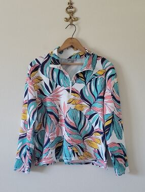 T by Talbots Leaf Print 1/4 Zip Pullover Size Large